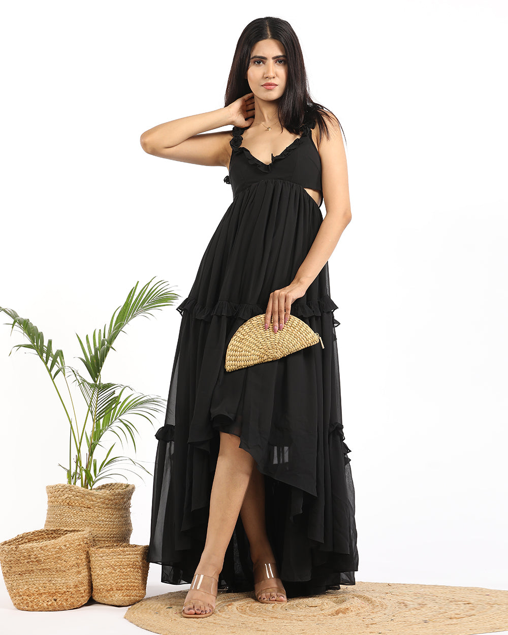 High-low ruffled maxi