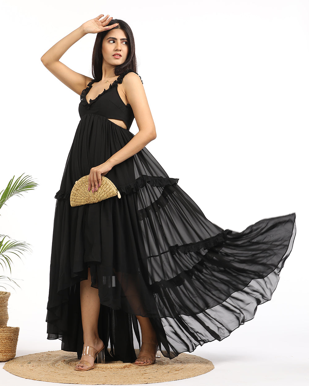 High-low ruffled maxi