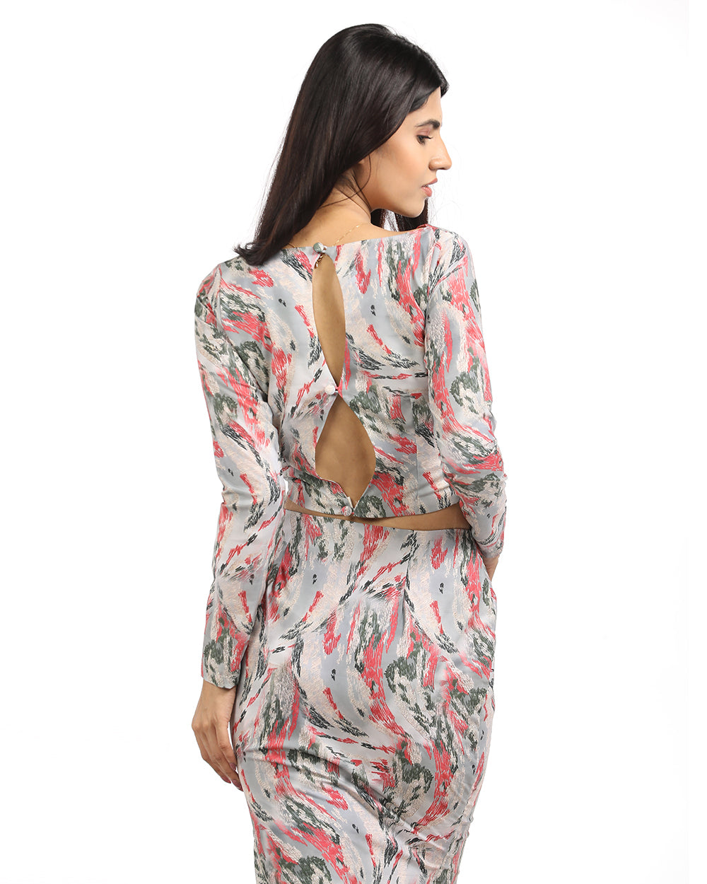 Camouflage crop top and pencil fit skirt