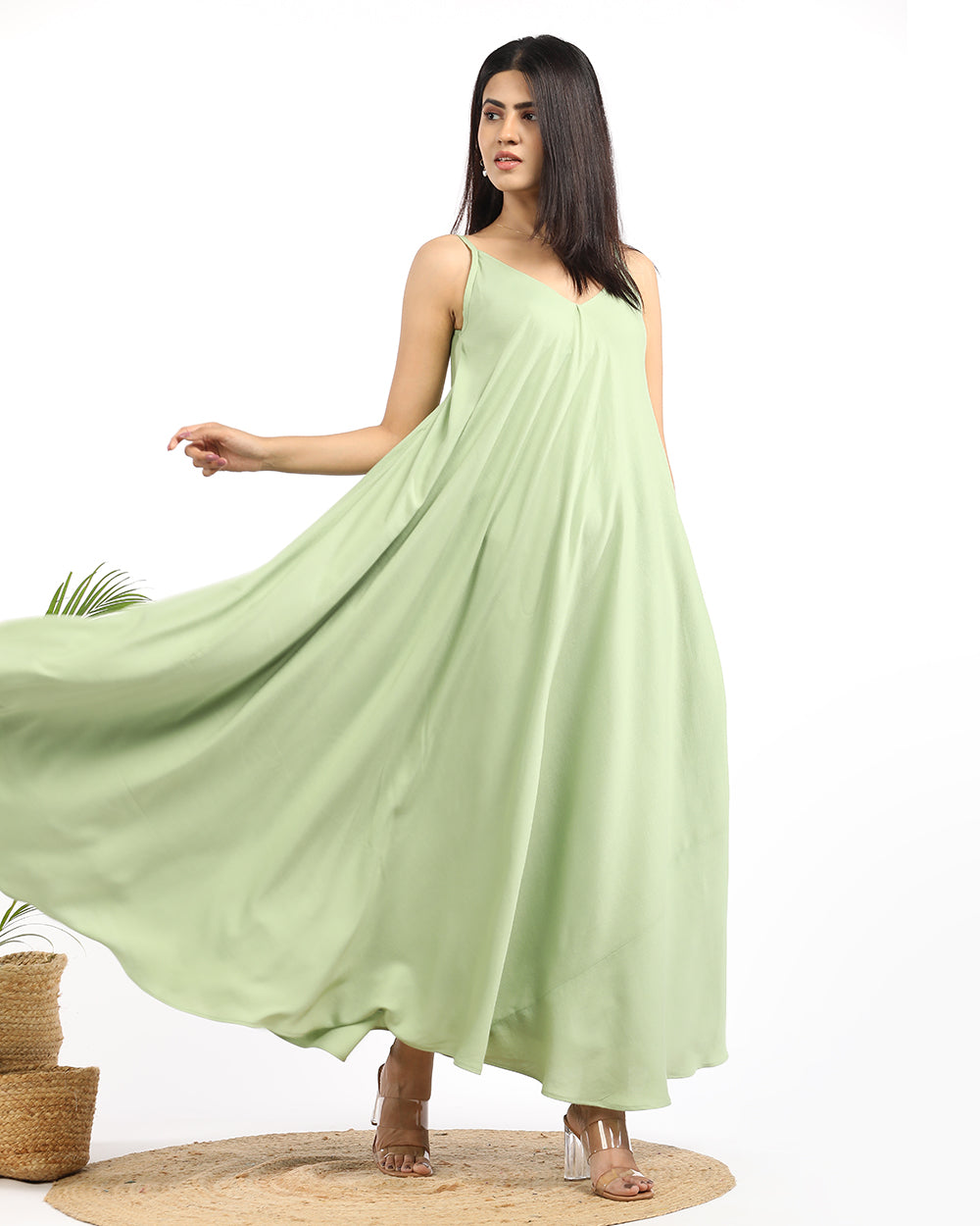 Solid A-line green maxi