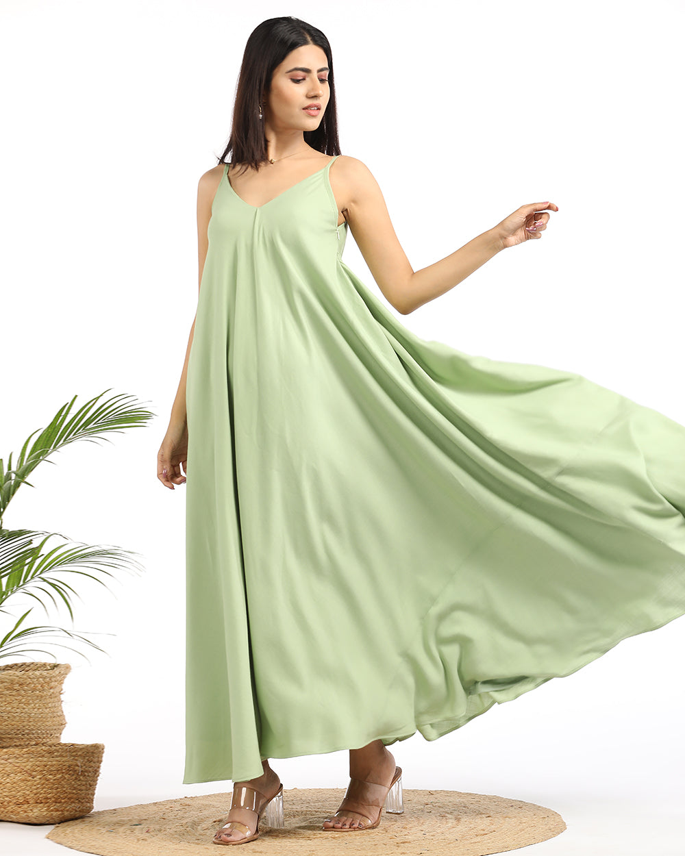 Solid A-line green maxi