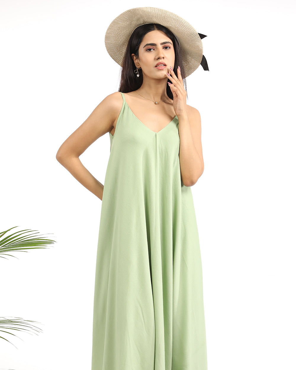 Solid A-line green maxi