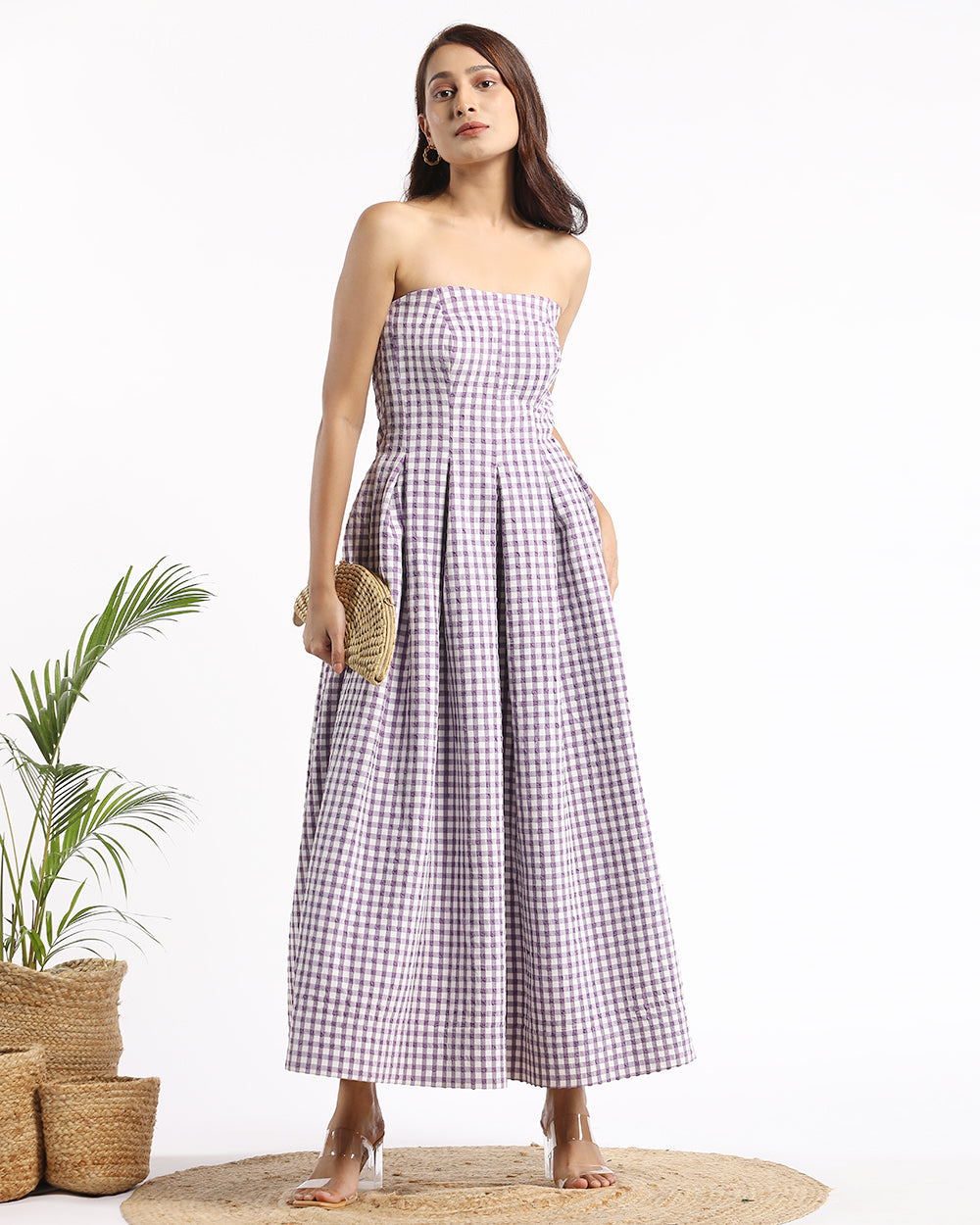 Gingham off shoulder maxi