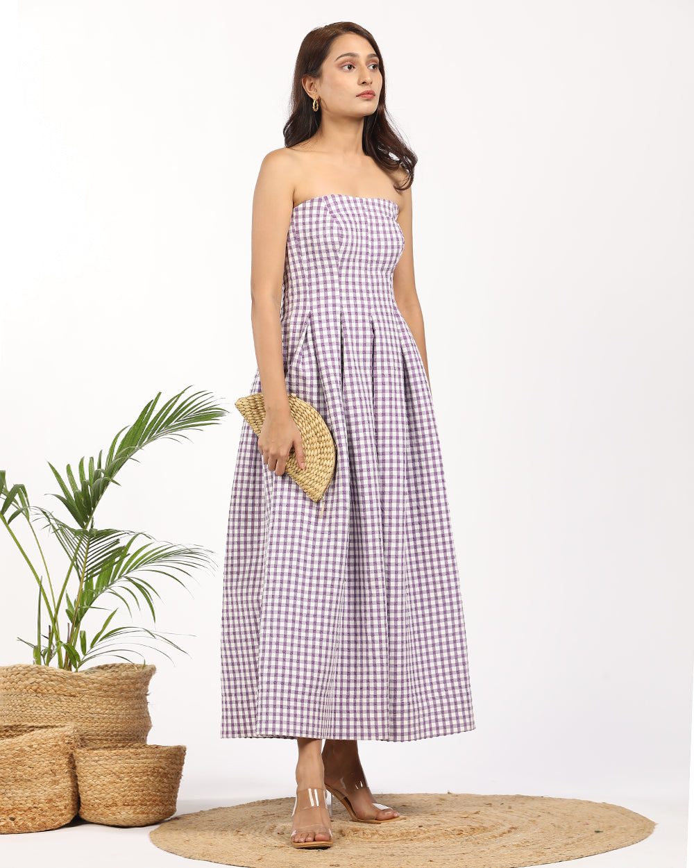 Gingham off shoulder maxi