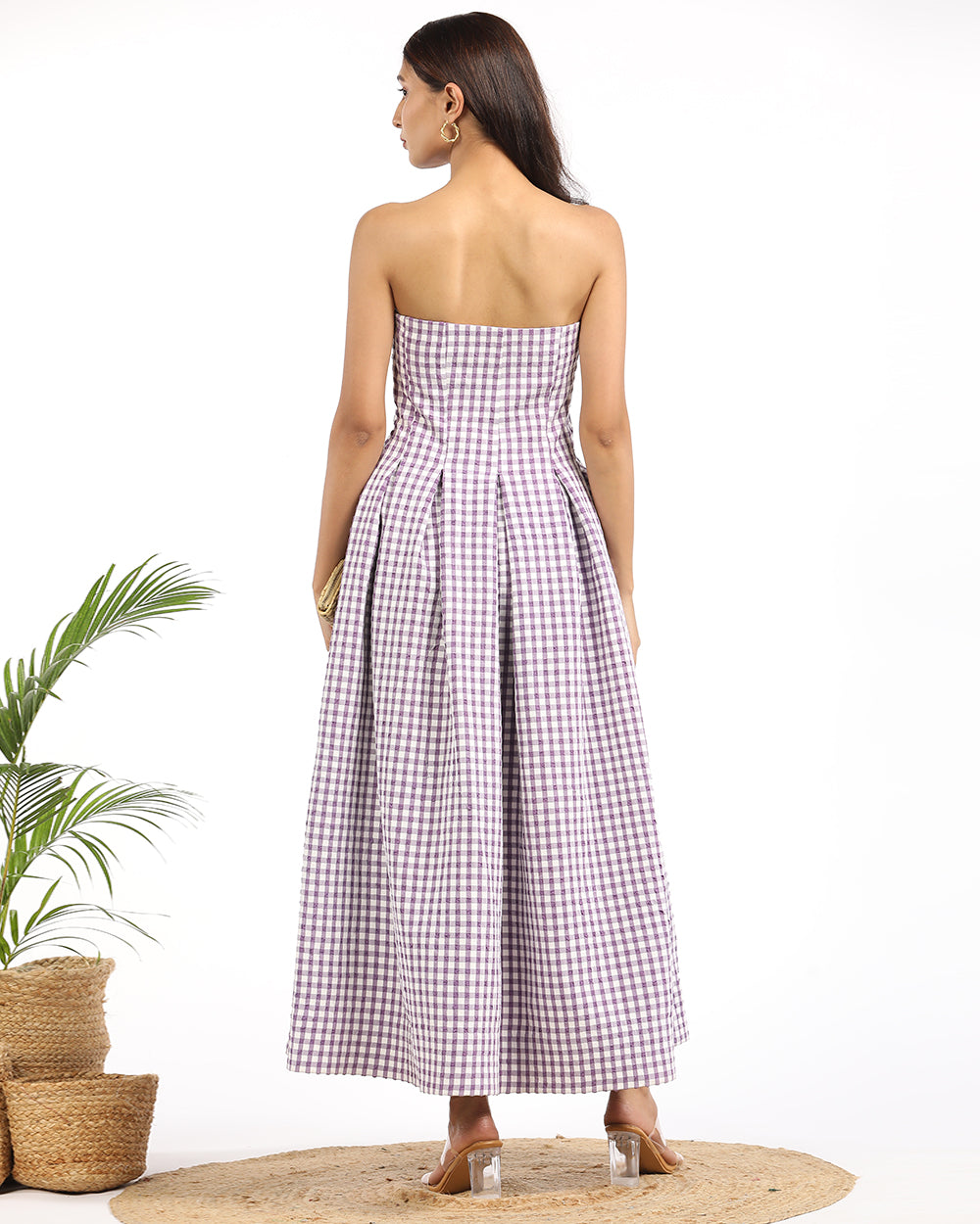 Gingham off shoulder maxi