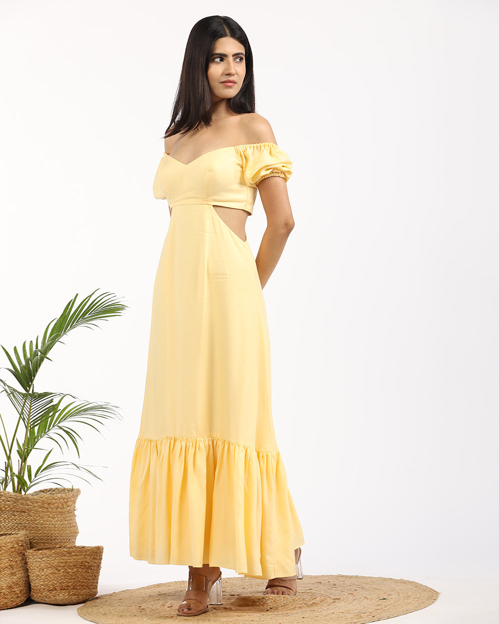 Solid puff sleeved maxi