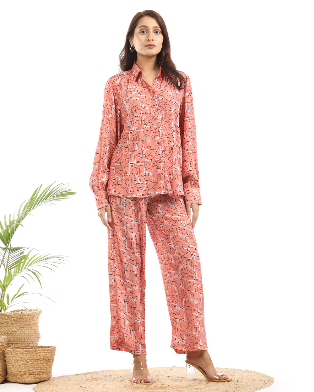 Line art shirt and wide leg pant