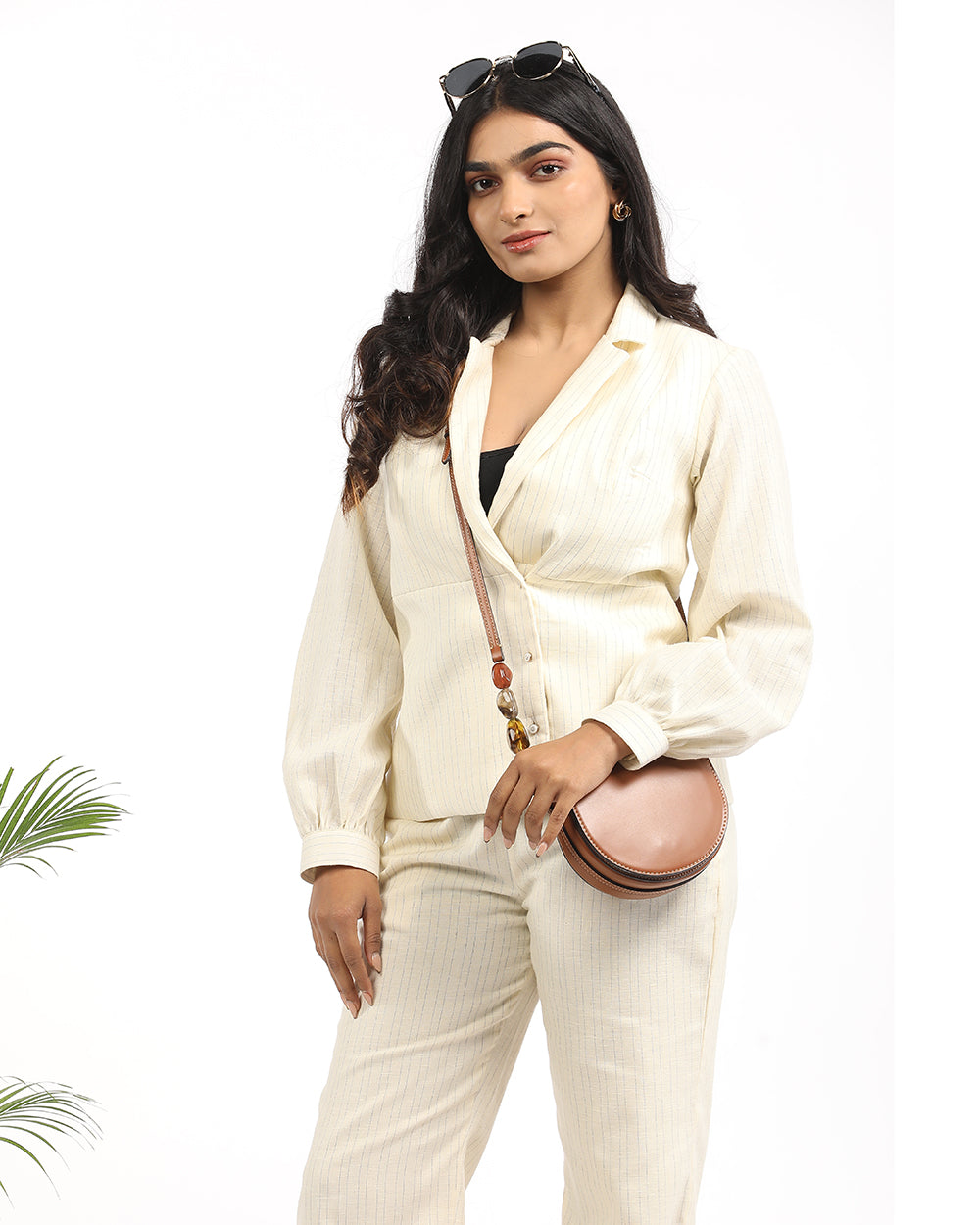 Pinstripe overlap blazer
