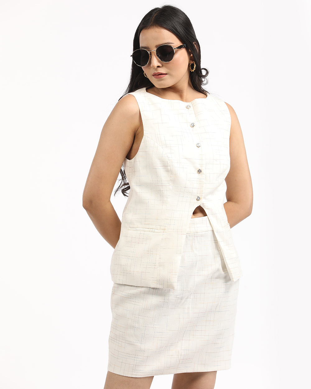 Tattersall boat neck vest