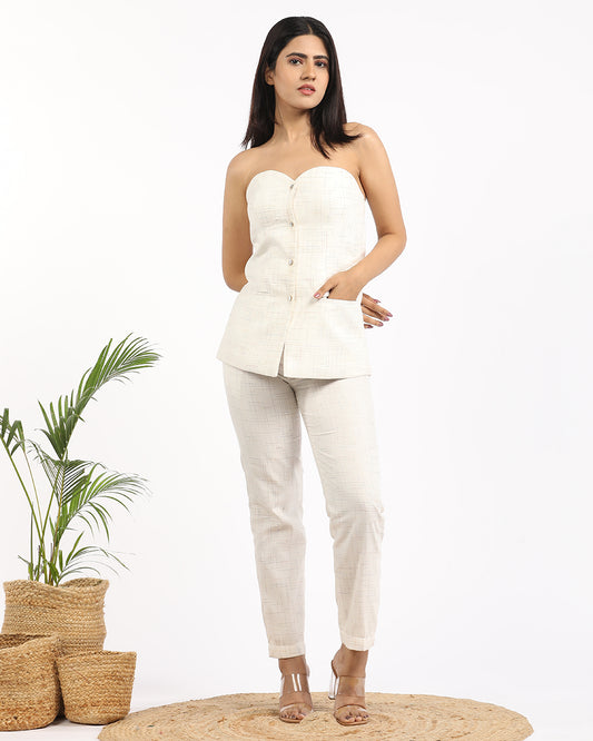 Tattersall off shoulder vest and straight pant