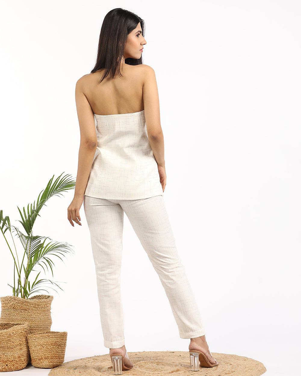 Tattersall off shoulder vest and straight pant