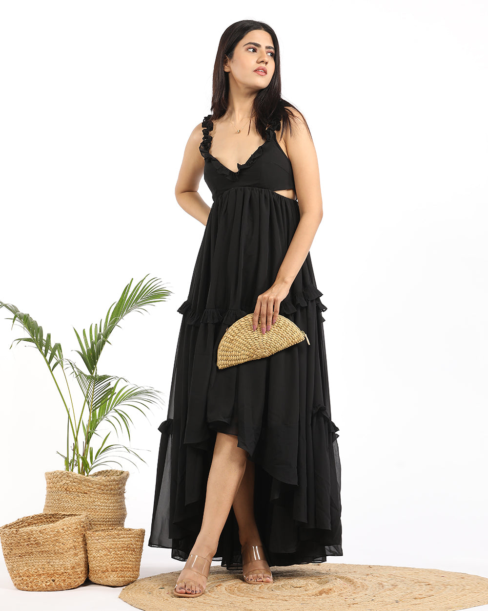 High-low ruffled maxi