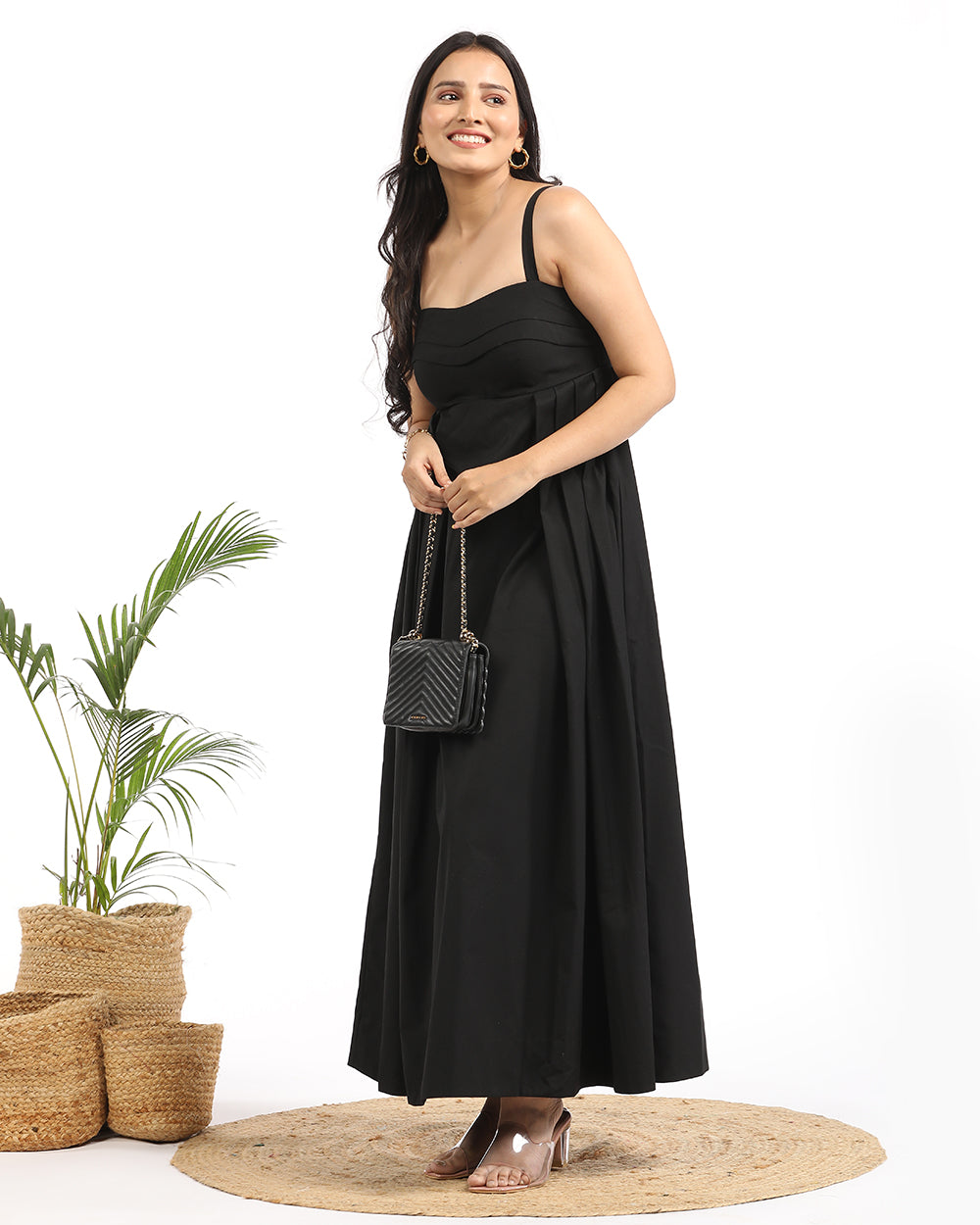 Black double pleated maxi