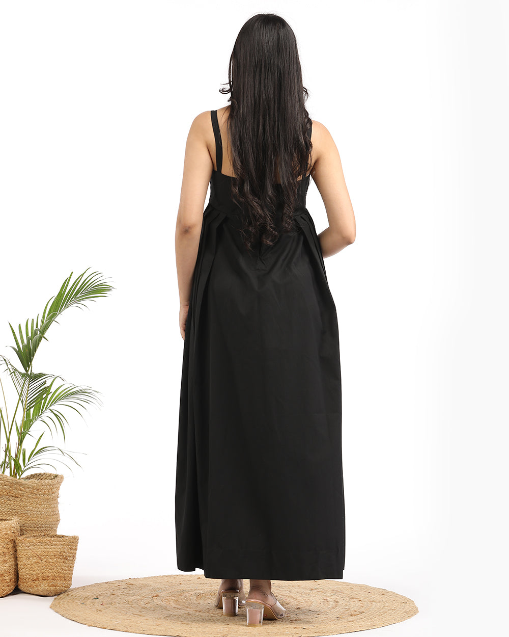 Black double pleated maxi