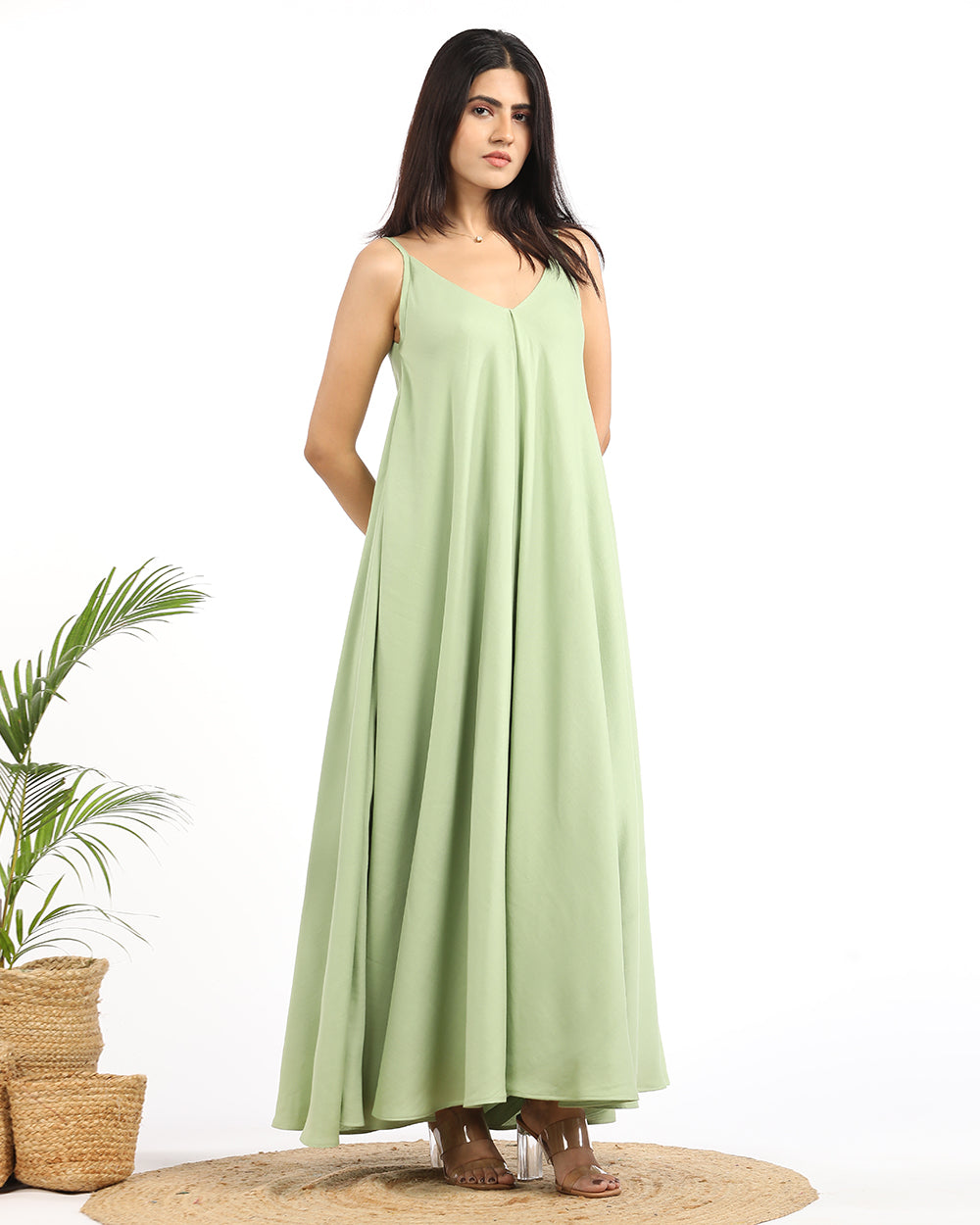 Solid A-line green maxi