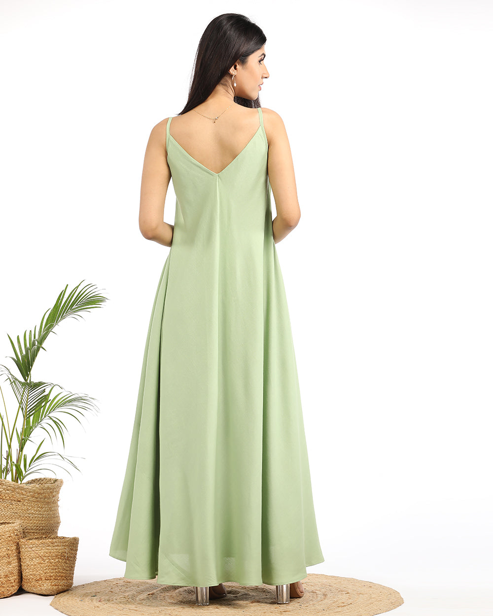 Solid A-line green maxi