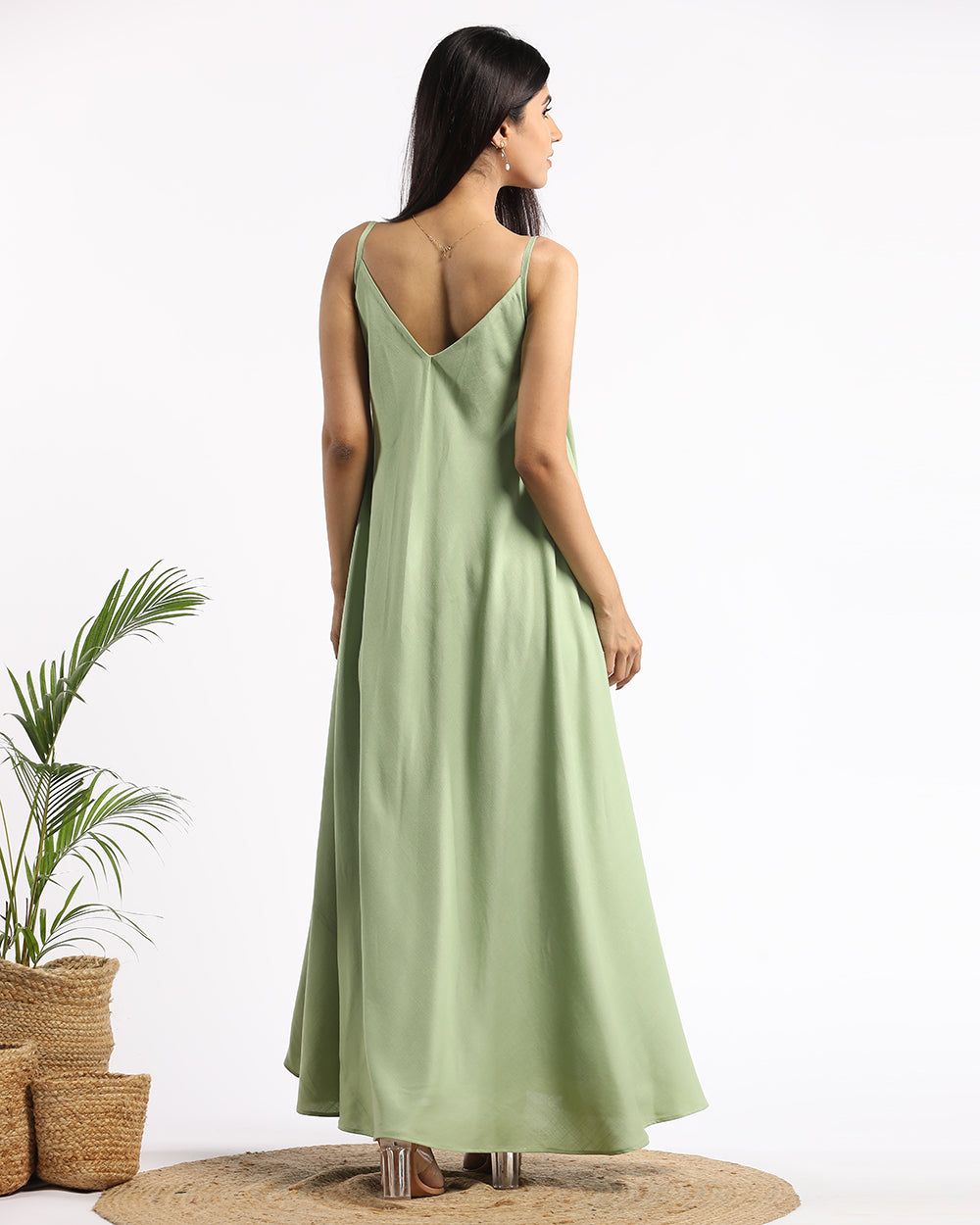 Solid A-line green maxi