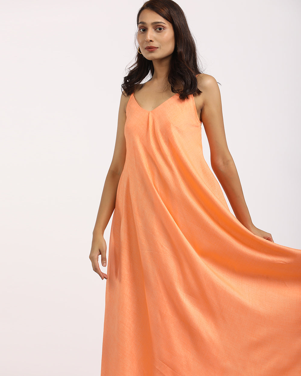 Solid A-line orange maxi