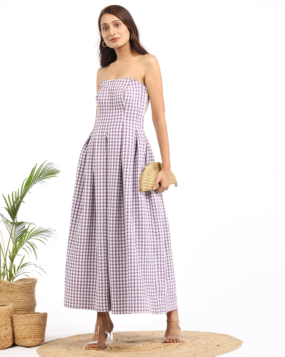 Gingham off shoulder maxi