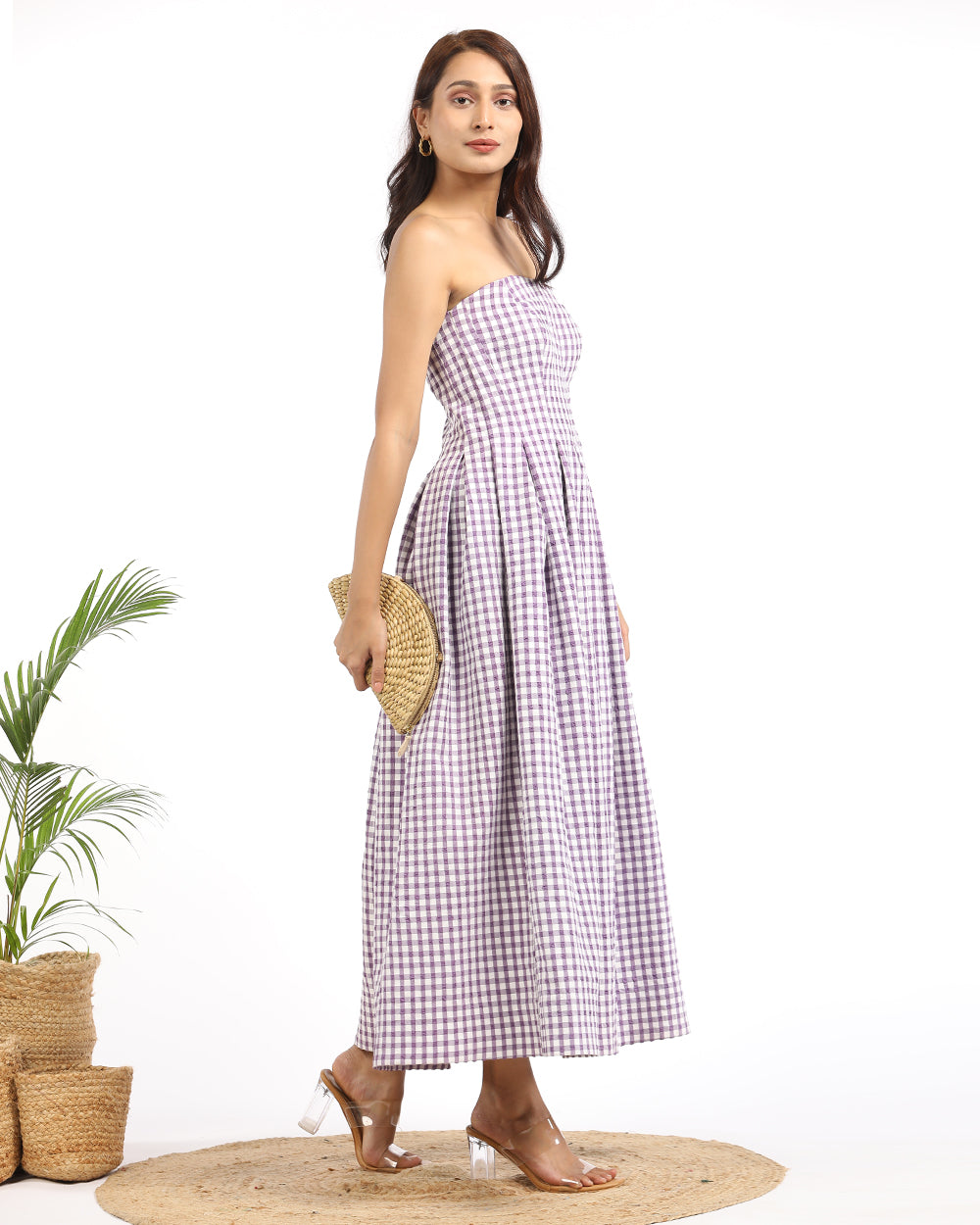 Gingham off shoulder maxi