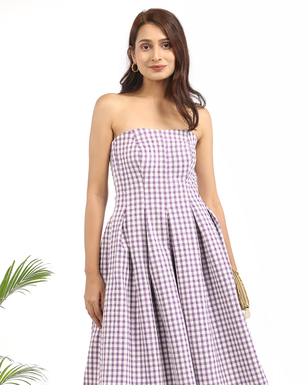Gingham off shoulder maxi