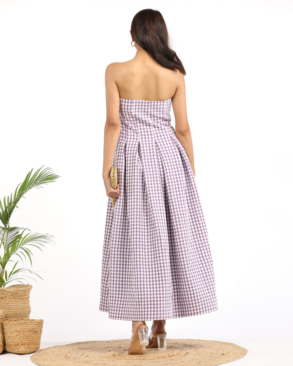 Gingham off shoulder maxi
