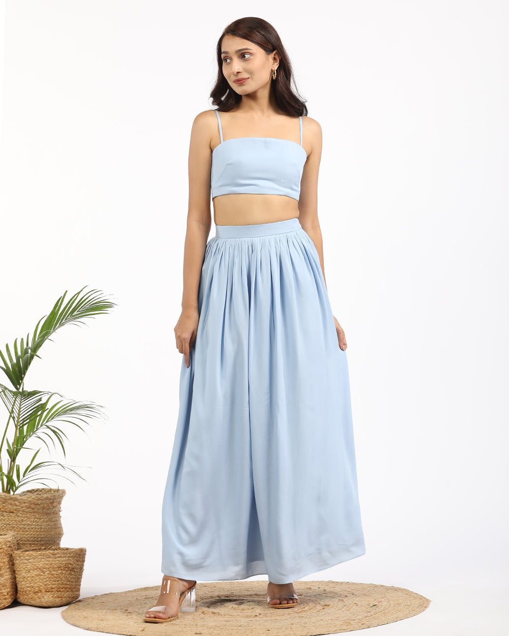 Solid blouse top and long skirt