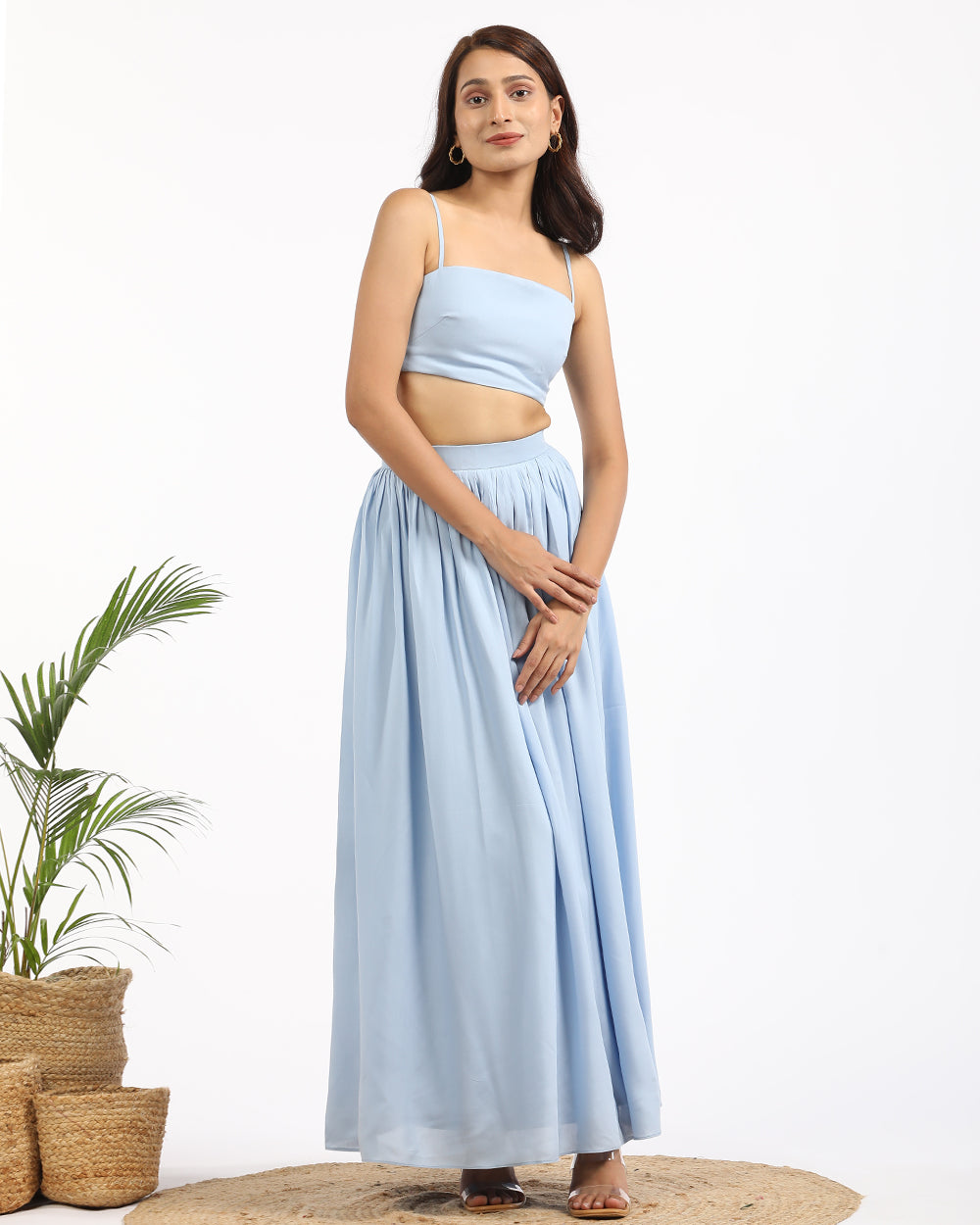 Solid blouse top and long skirt