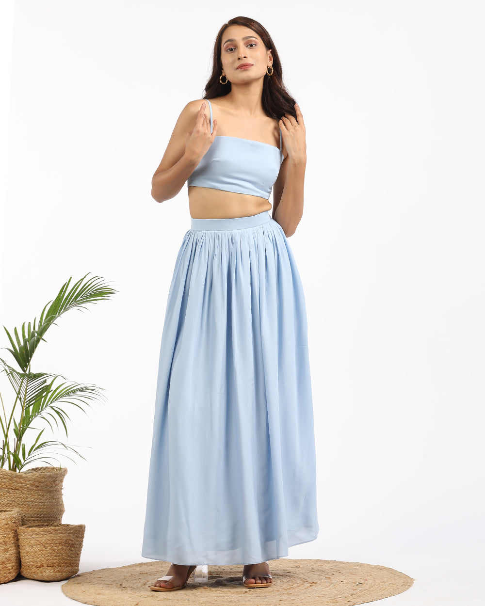 Solid blouse top and long skirt
