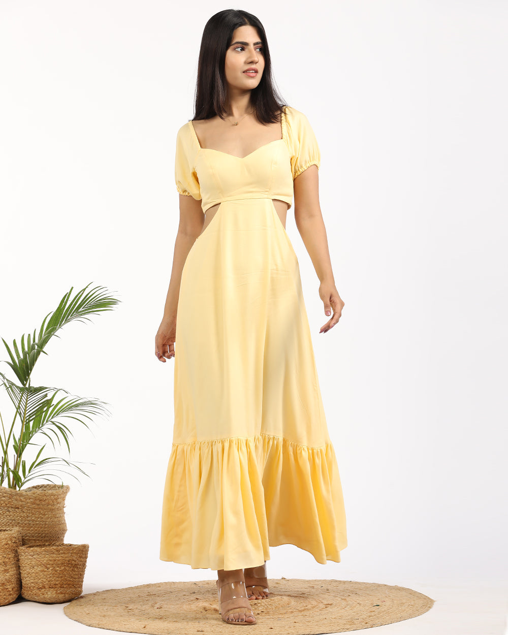 Solid puff sleeved maxi