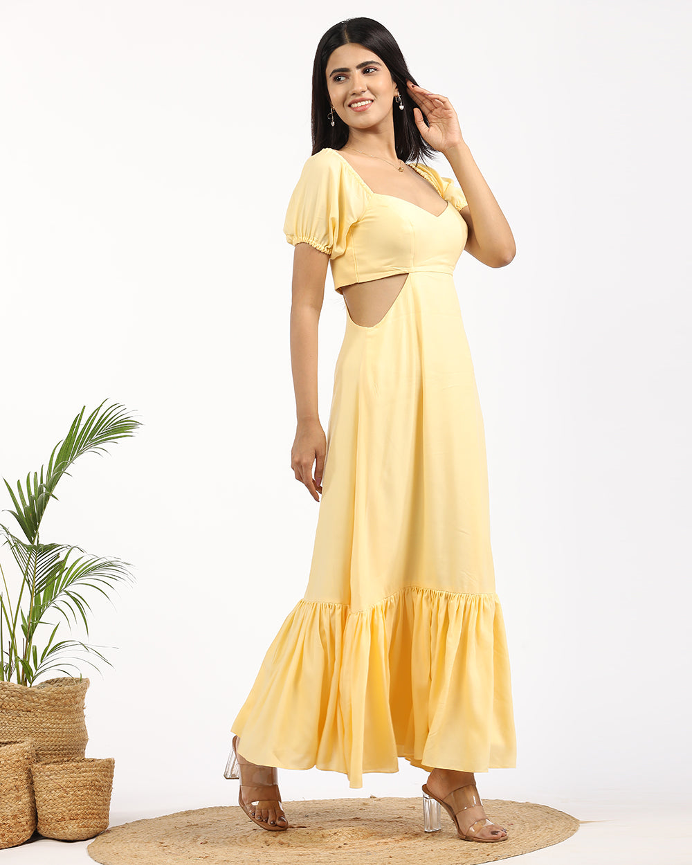 Solid puff sleeved maxi