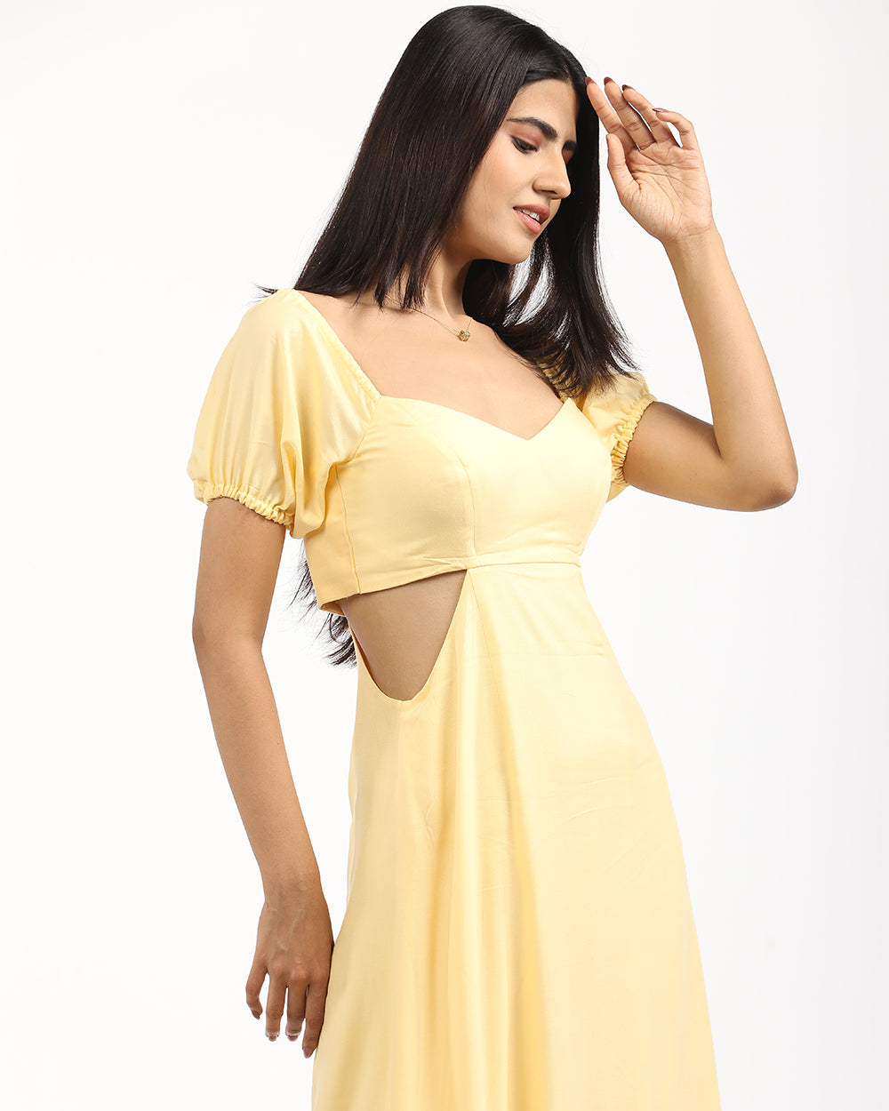 Solid puff sleeved maxi