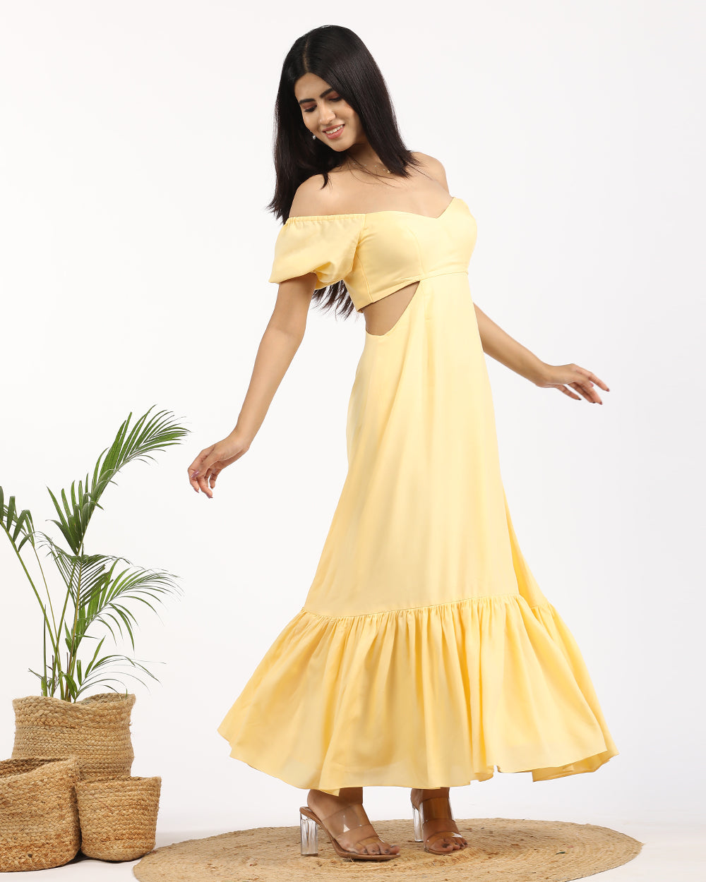 Solid puff sleeved maxi