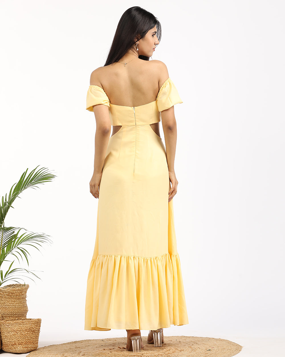 Solid puff sleeved maxi