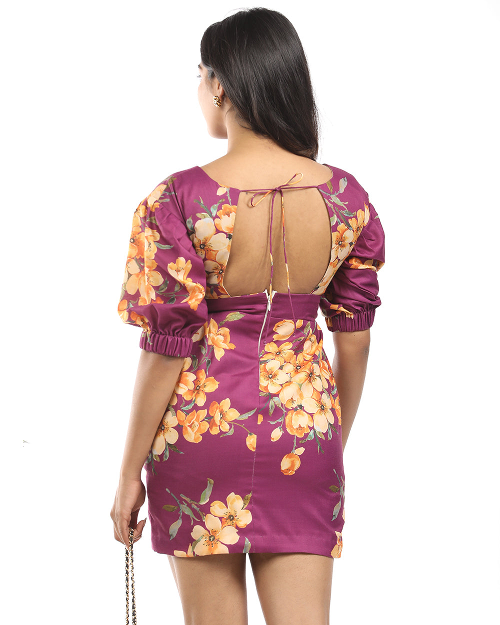 Partial floral bodycon short dress