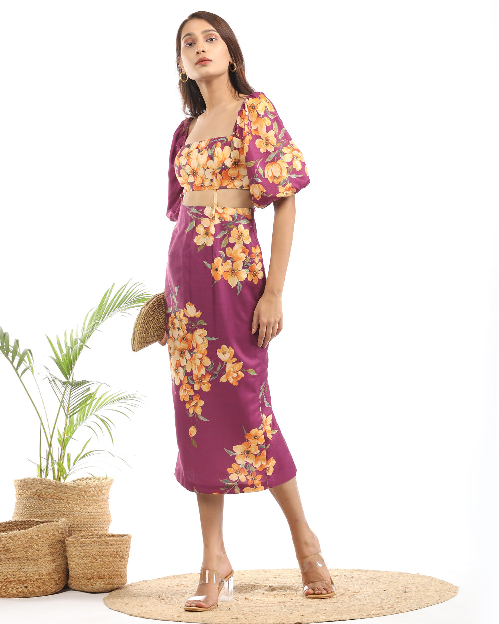Partial floral pencil fit maxi