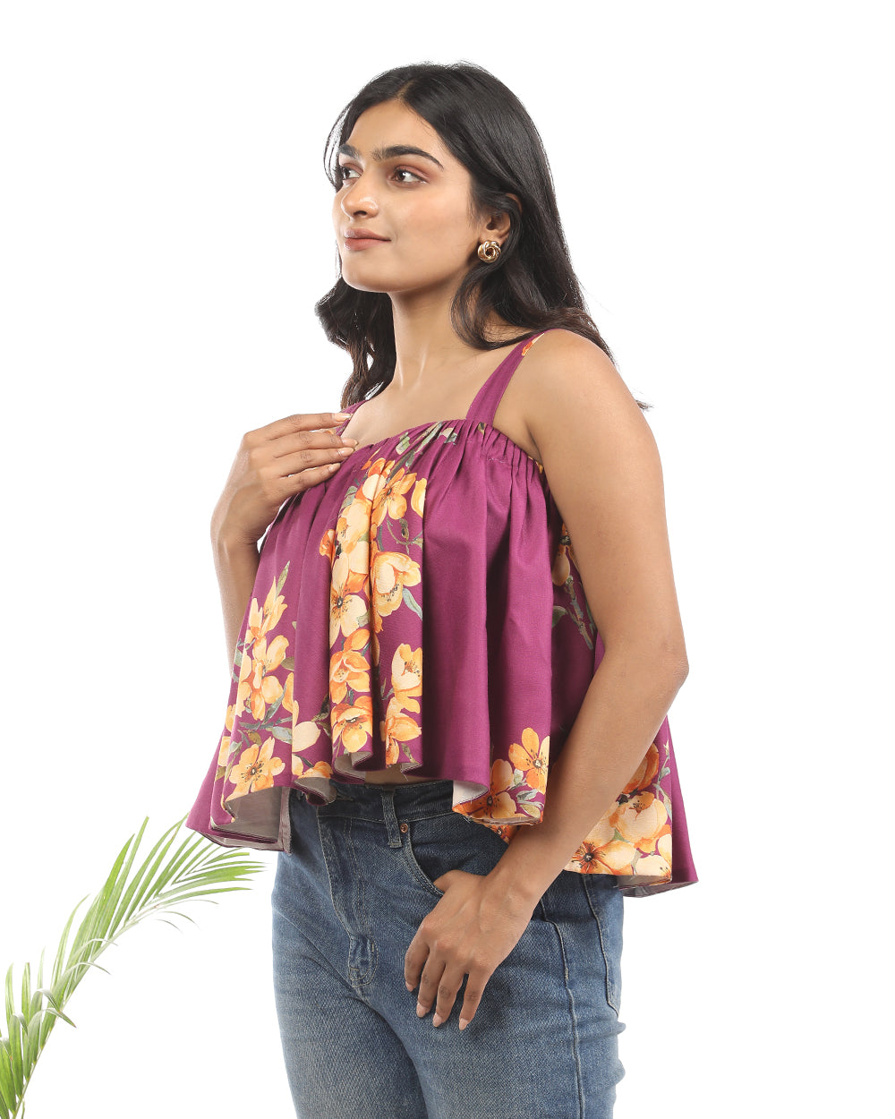 Partial floral flared crop top
