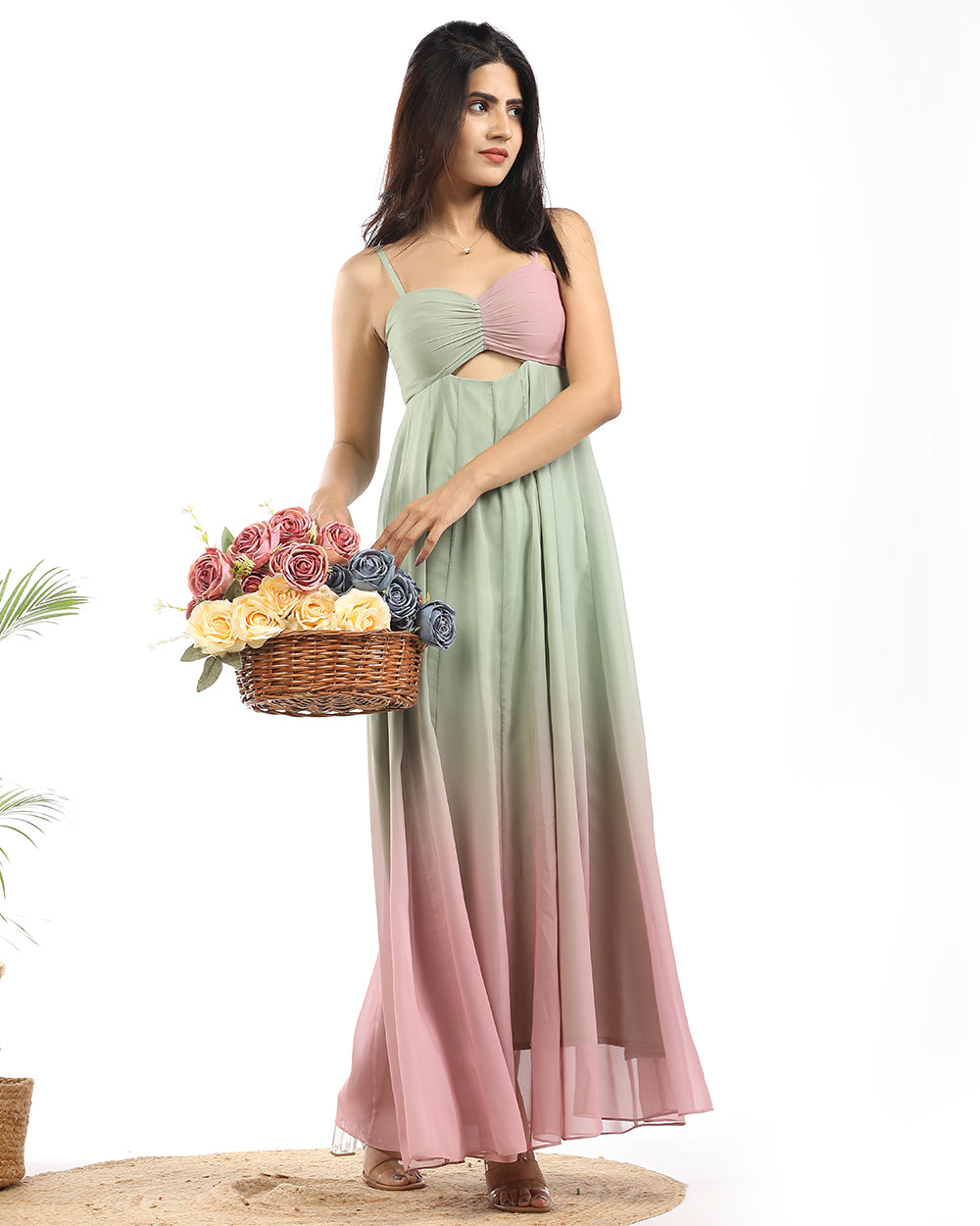 Double shade gathered maxi