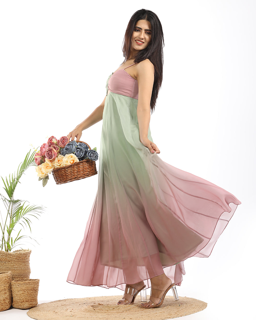 Double shade gathered maxi