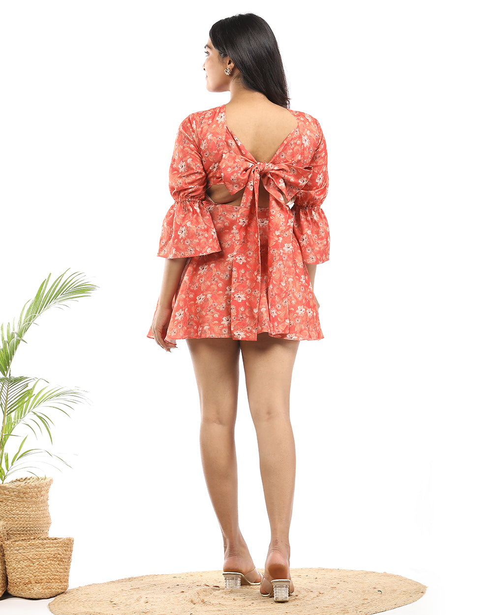 toile de jouy fit 'n' flare short dress