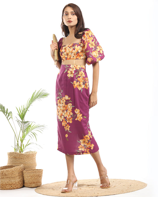 Partial floral pencil fit maxi