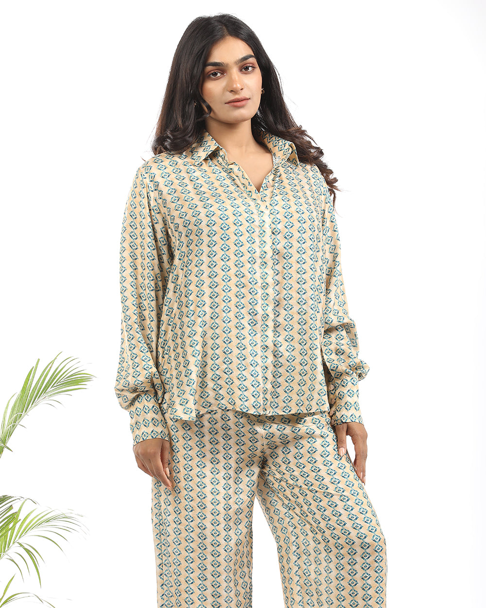 Muslin digital printed shirt and wide leg pant