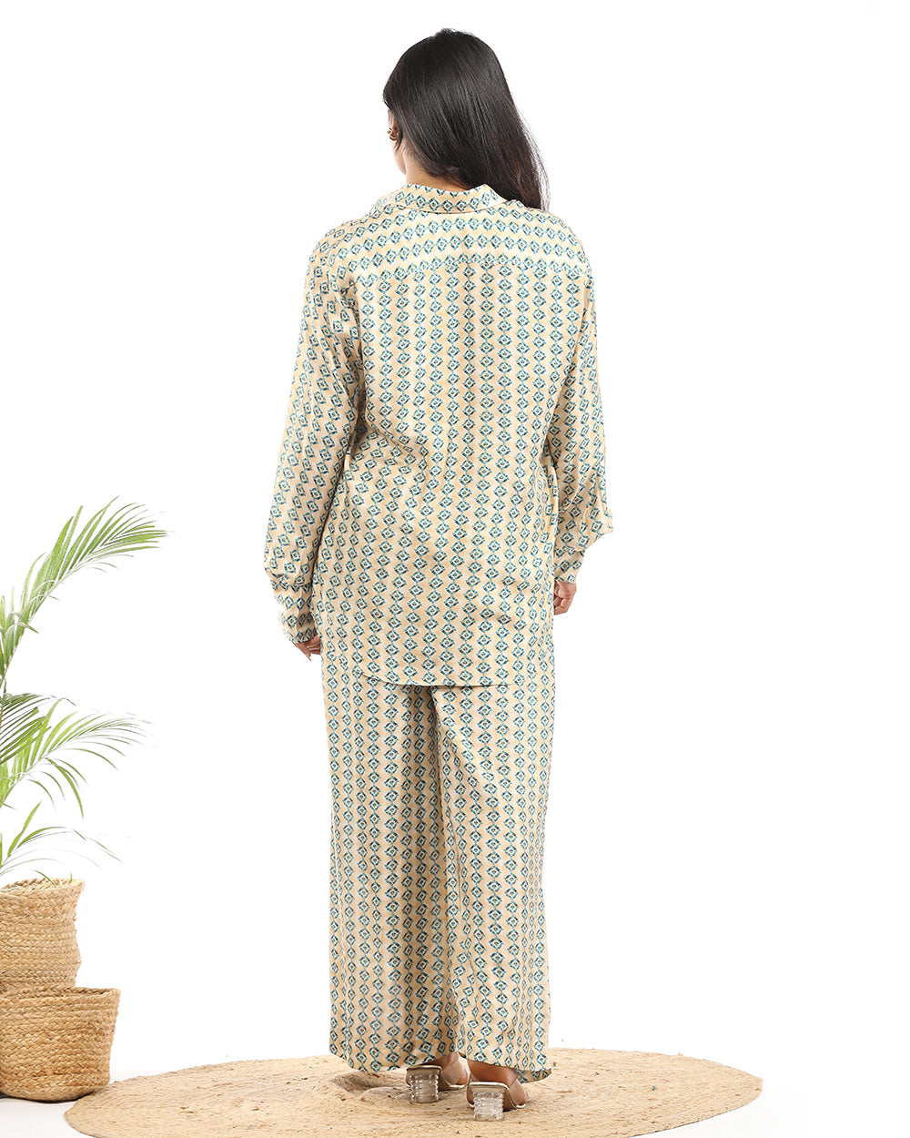 Muslin digital printed shirt and wide leg pant