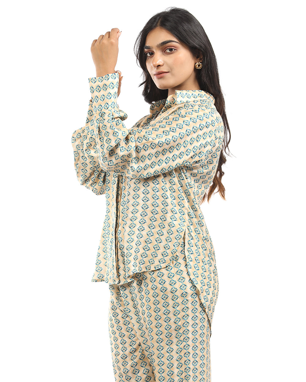 Muslin digital printed shirt and wide leg pant
